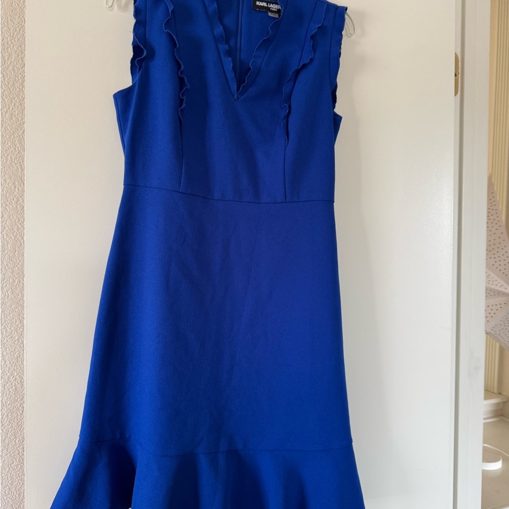 Karl Lagerfeld Cobalt Blue Ruffle V-Neck Sheath Dress size 4